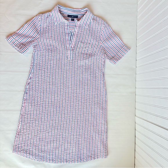 Karen Scott Red White Blue Striped Seersucker Dress Patriotic July 4 Size Small - Picture 16 of 16